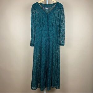 Vintage Lace Emerald Green Maxi Dress Kimono size Medium Cardigan Longline